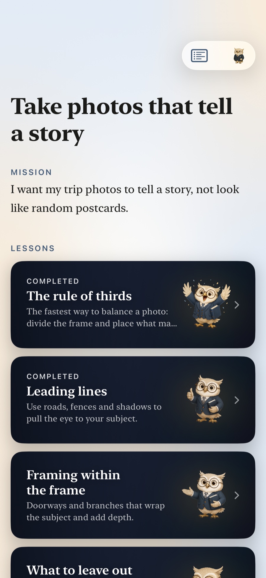 A Maestro course: the mission, then its ordered lessons