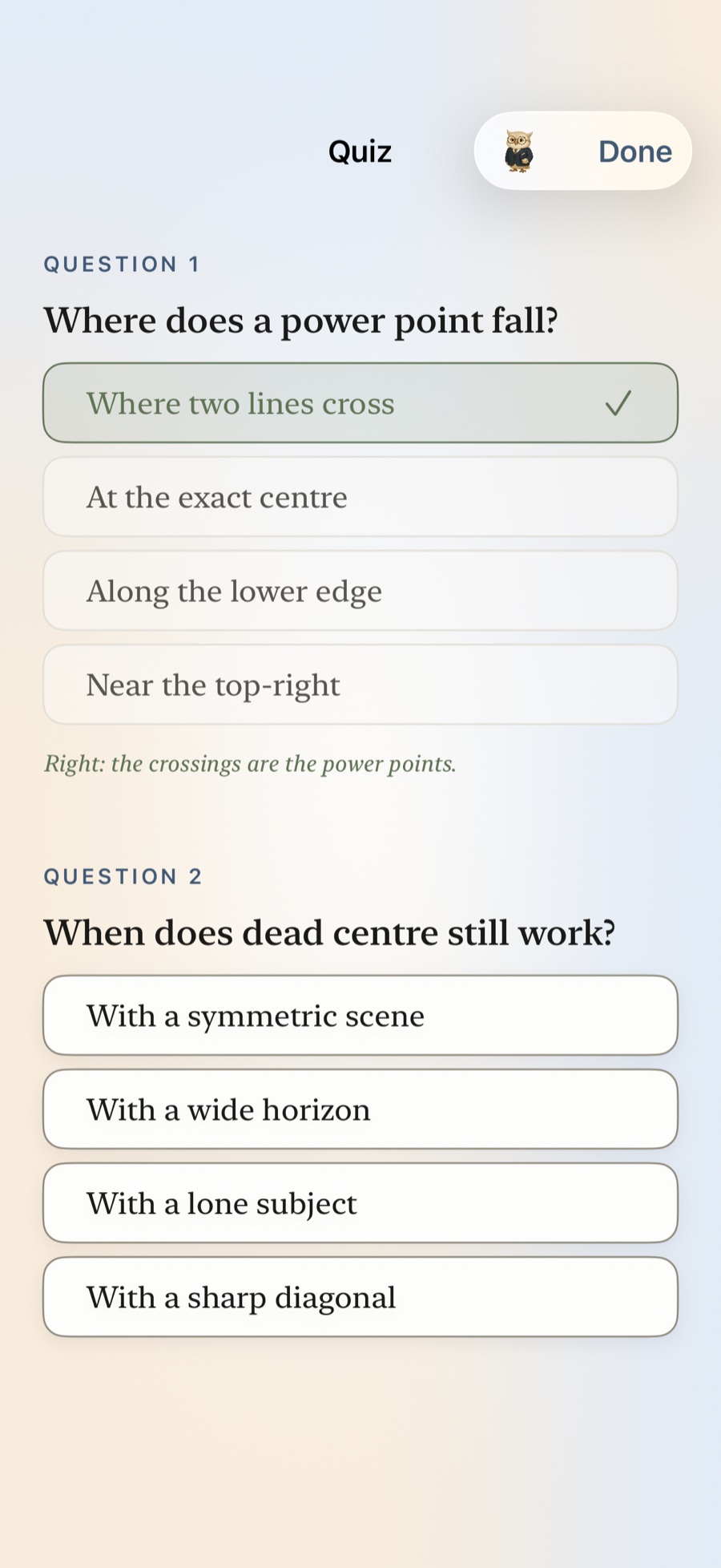 A short quiz at the end of a Maestro lesson