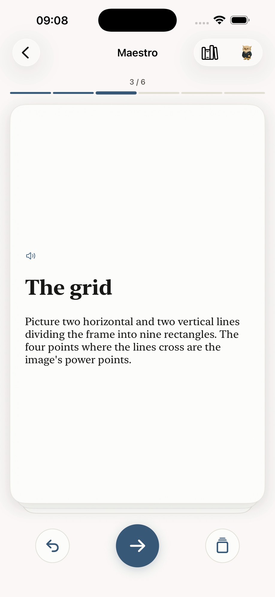A focused lesson card explaining the rule of thirds