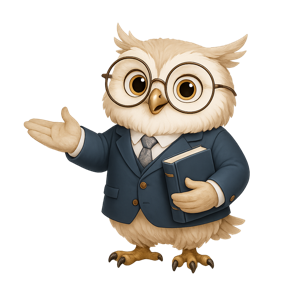 Maestro, the owl tutor, gesturing toward the app